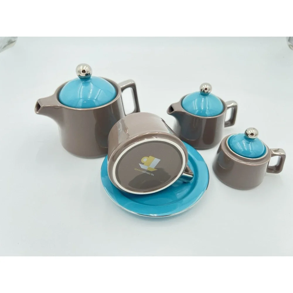 Vintage Stacking Espresso Coffee Set (Turquoise/Brown)